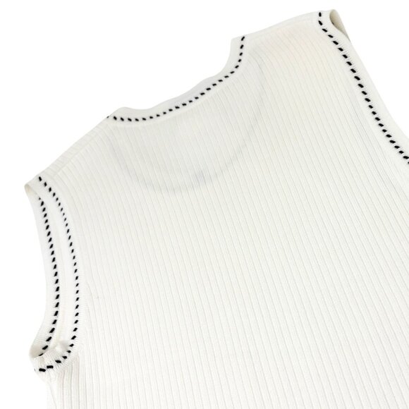 CHANEL Vintage 96P CC Mark Logo Knit Tank Top #42 White Black Cotton [106470] - Picture 6 of 14